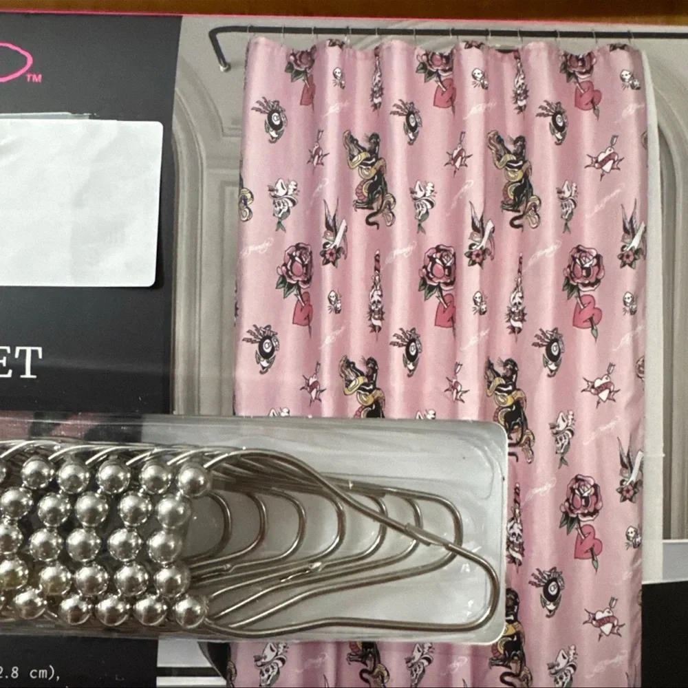 New Ed Hardy 8 Ball Jaguar Shower Curtain Set 14 Piece w/ Hooks & Liner Gothic